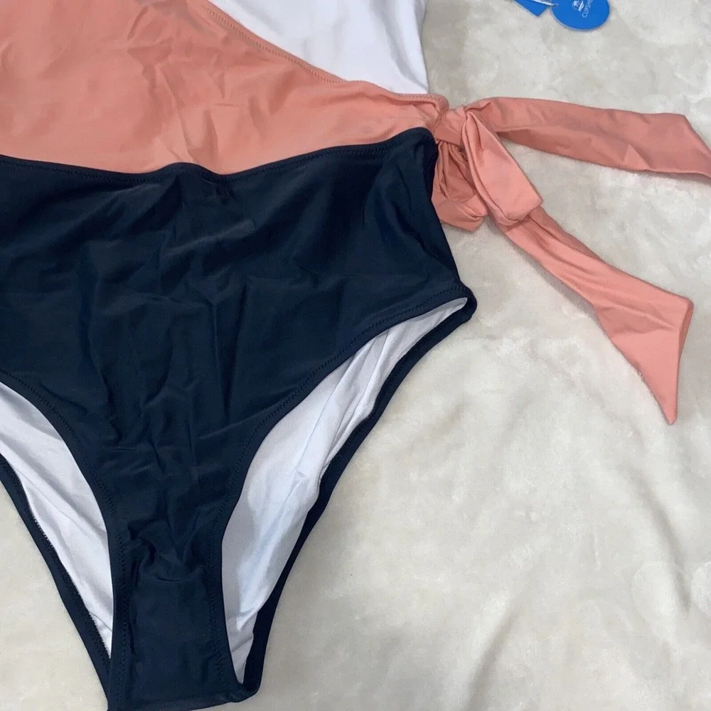 ❤️XXL❤️ CUPSHE Women's One Piece Swimsuit Wrap Color Block Tie Side Bathing Suit